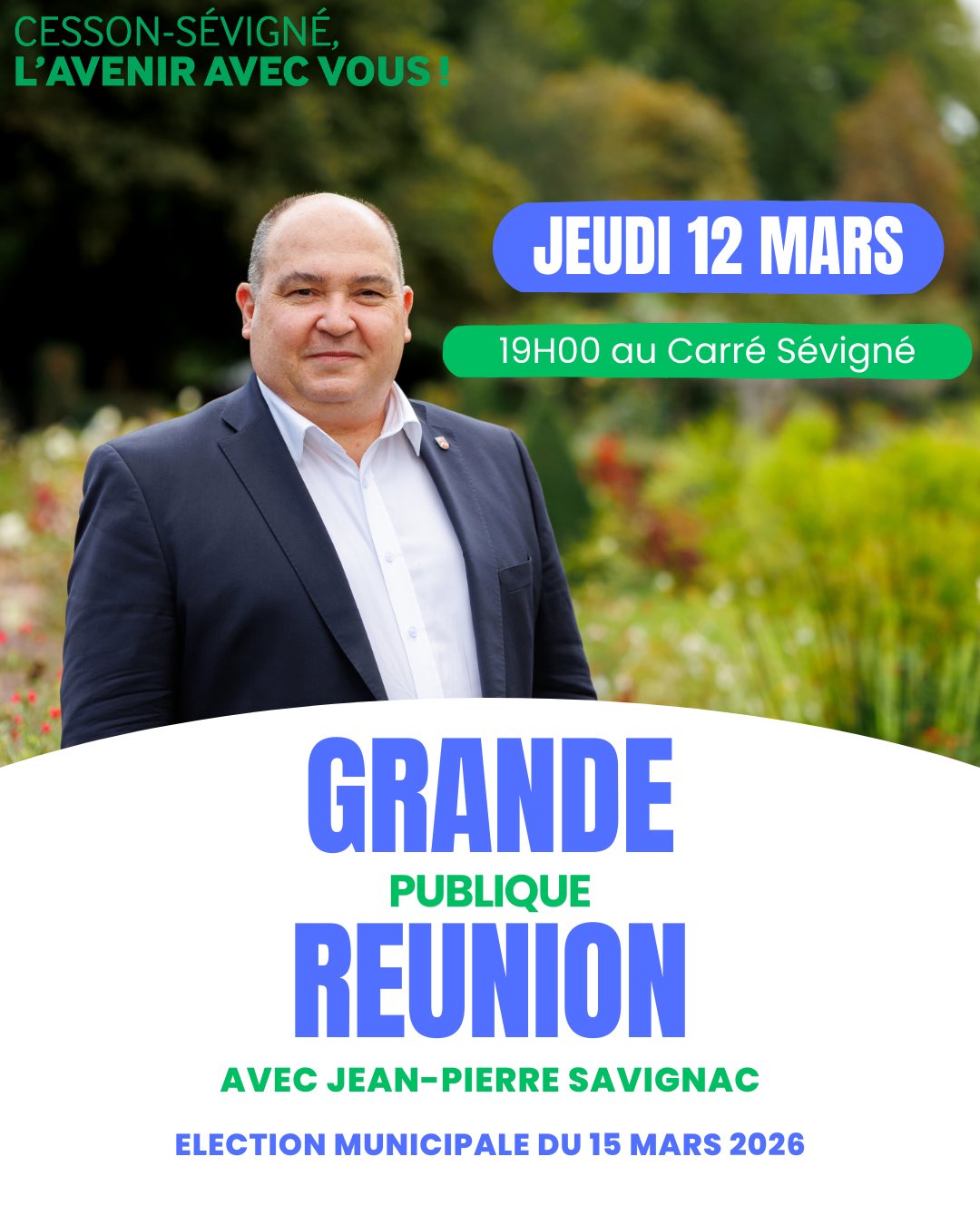 Grande réunion publique avec Jean-Pierre Savignac - Jeudi 12 mars à 19h au Carré Sévigné